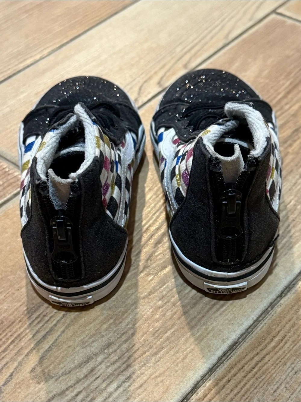 Vans Kids Black Sparkle High-Top Sneakers with Multicolor Check Panels